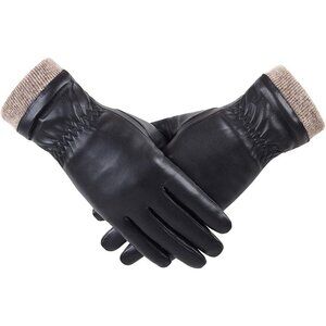 Women Wool Fleece Warm Gloves Touchscreen Texting Thermal Driving Gloves Black